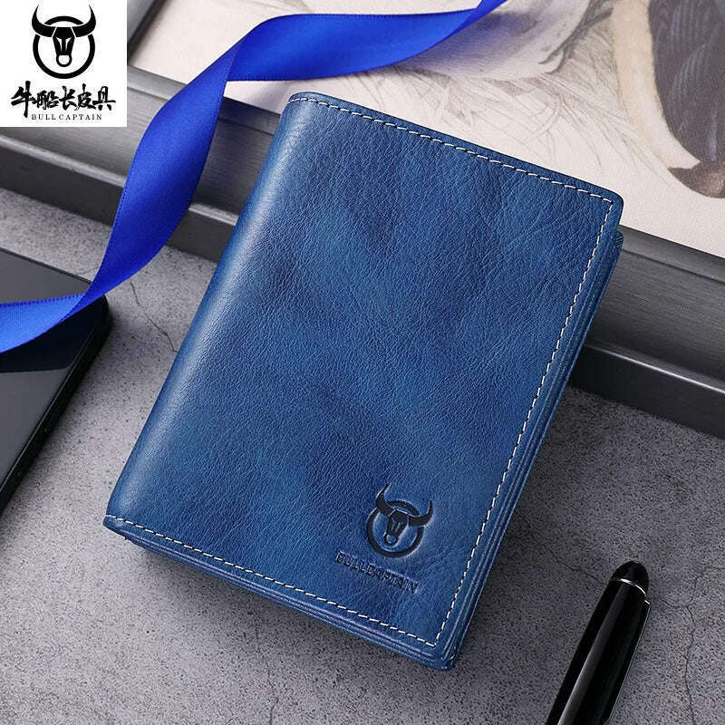 KIMLUD, BULLCAPTAIN wallet men's genuine leather RFID anti-theft wallet, multi slot large capacity wallet, multifunctional wallet, Haze Blue / CHINA, KIMLUD Womens Clothes