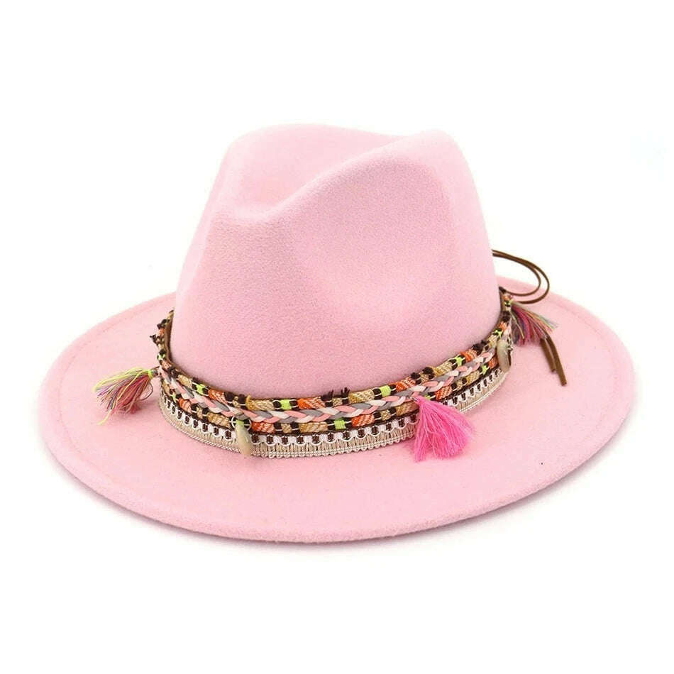 BUTTERMERE Womens Fedora Hat Wool Khaki Jazz Hats Female National Casual Large Brim Vintage Autumn Classic Felt Hat And Cap 2022 - KIMLUD