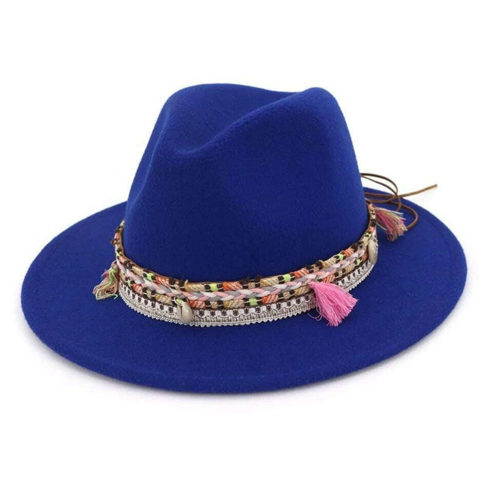 BUTTERMERE Womens Fedora Hat Wool Khaki Jazz Hats Female National Casual Large Brim Vintage Autumn Classic Felt Hat And Cap 2022 - KIMLUD