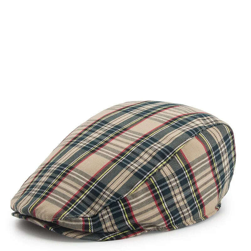 KIMLUD, BUTTERMERE Womens Plaid Flat Caps Male Casual Cotton Vintage Berets Hats Summer Spring Classic Checkered Stylish Gatsby Cap, Khaki / 56-58cm, KIMLUD Womens Clothes