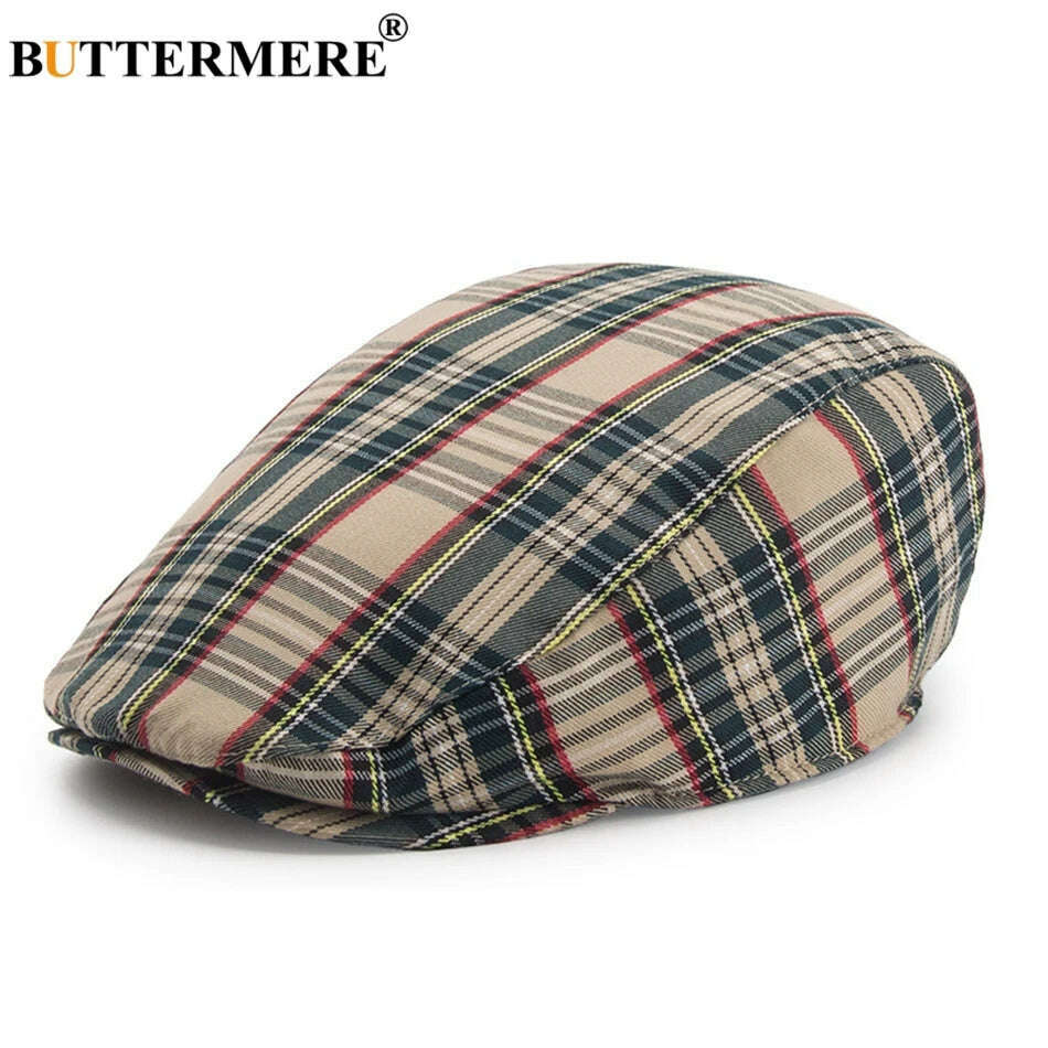 BUTTERMERE Womens Plaid Flat Caps Male Casual Cotton Vintage Berets Hats Summer Spring Classic Checkered Stylish Gatsby Cap, KIMLUD Women's Clothes