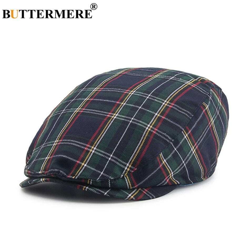 BUTTERMERE Womens Plaid Flat Caps Male Casual Cotton Vintage Berets Hats Summer Spring Classic Checkered Stylish Gatsby Cap, KIMLUD Women's Clothes