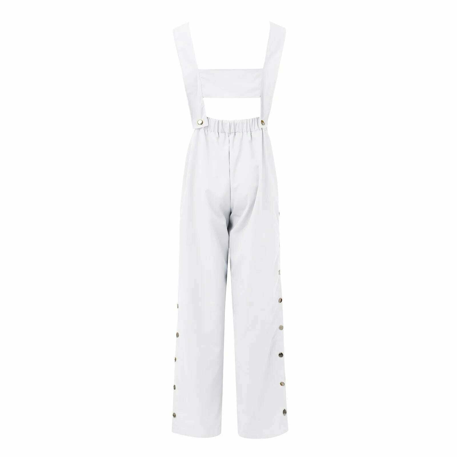 KIMLUD, Button Overalls for Women Summer Jumpsuit Solid Casual Openings Button Wide Leg Suspender Pants Overalls with Pockets, KIMLUD Womens Clothes