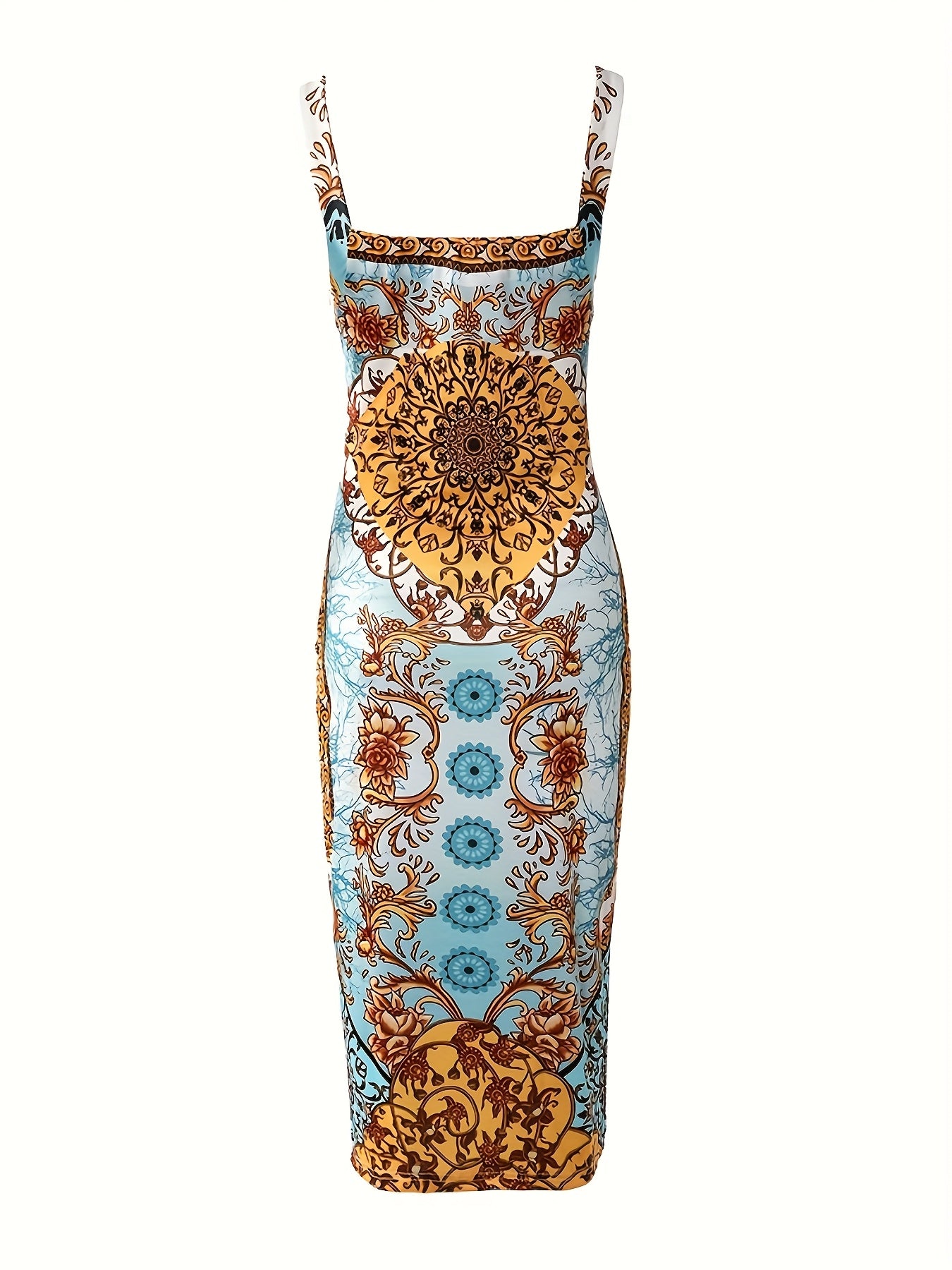Women's Vintage Baroque Print Sleeveless Bodycon Dress