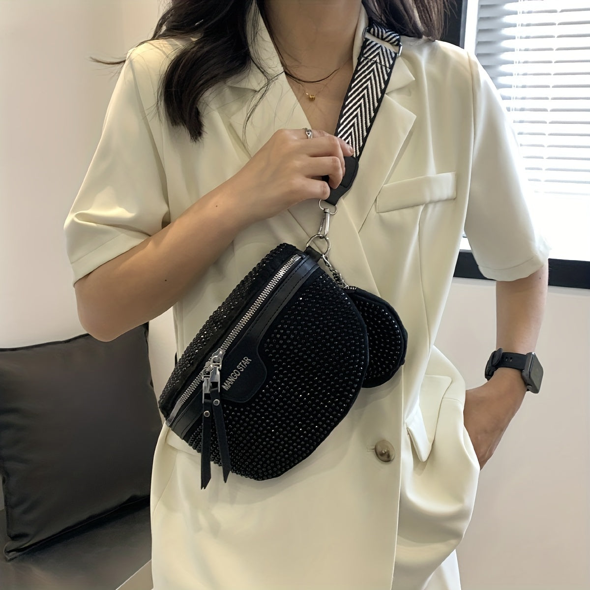 KIMLUD, Rhinestone Waist Bag With Coin Purse, Fashion Crossbody Bag, Women's Glitter Chest Bag for Carnaval Music Festival, KIMLUD Womens Clothes