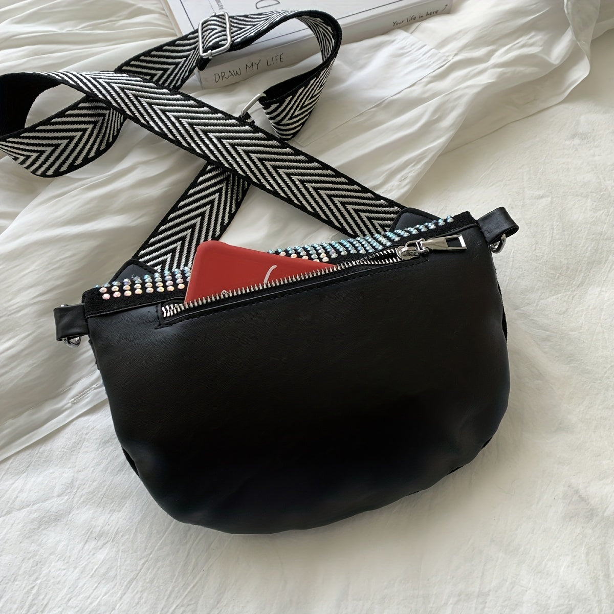 KIMLUD, Rhinestone Waist Bag With Coin Purse, Fashion Crossbody Bag, Women's Glitter Chest Bag for Carnaval Music Festival, KIMLUD Womens Clothes