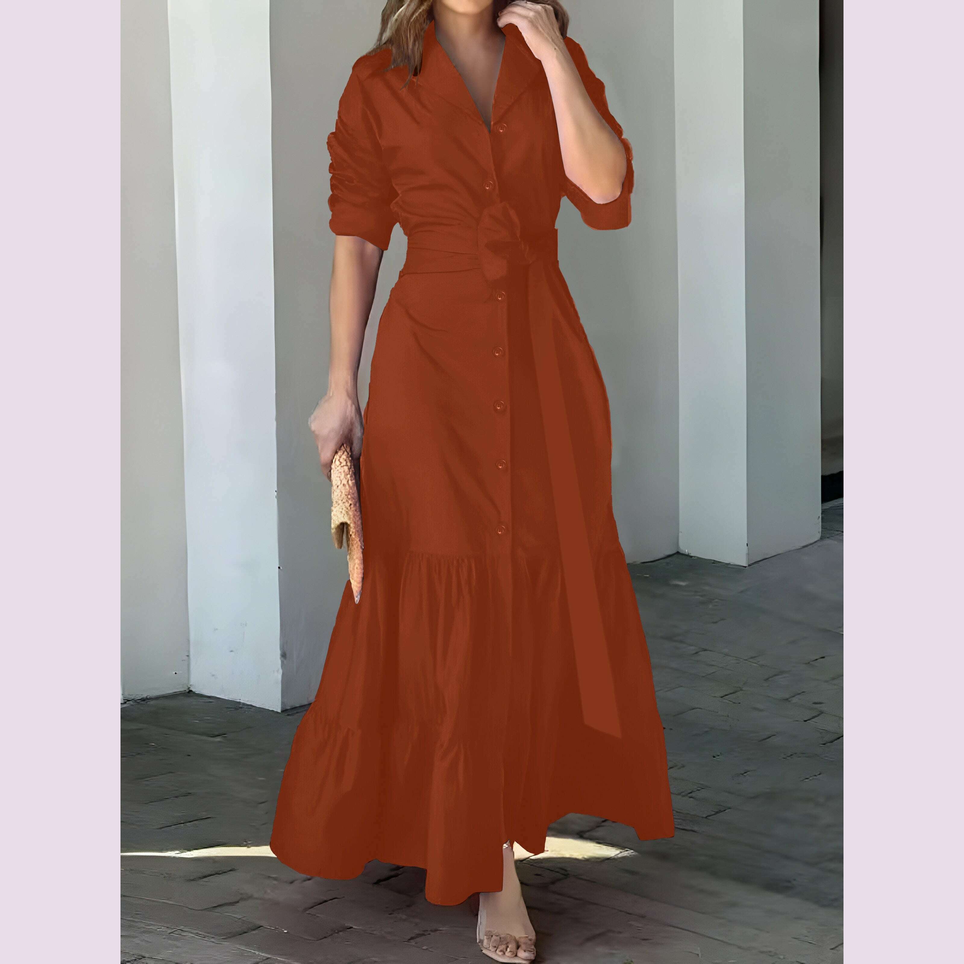 stunning-ruffled-maxi-dress---solid-button-front-belted-waist-elegant-ruched-sleeve-flowy-design-womens-clothing-for-special-occasionskimlud-womens-fashion-34625583