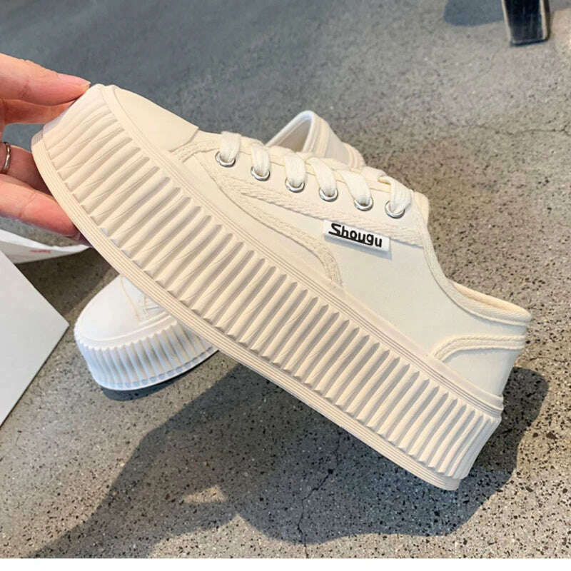 KIMLUD, Canvas Shoes Women&#39;s 2022 Spring and Autumn New Thick-soled Small Fragrance Casual Sneakers Muffin Small White Shoes Women, KIMLUD Women's Clothes