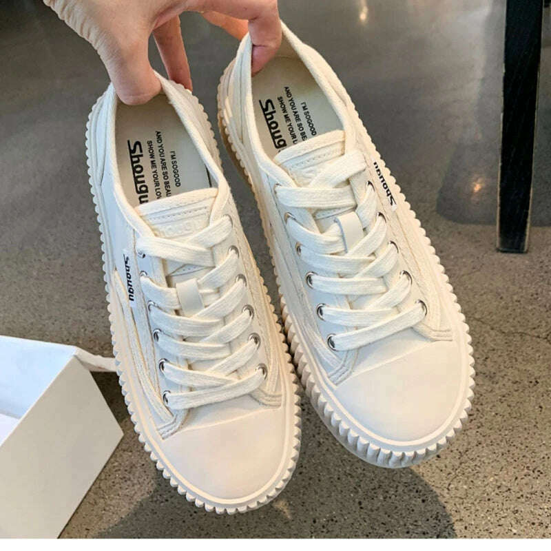 KIMLUD, Canvas Shoes Women&#39;s 2022 Spring and Autumn New Thick-soled Small Fragrance Casual Sneakers Muffin Small White Shoes Women, KIMLUD Women's Clothes
