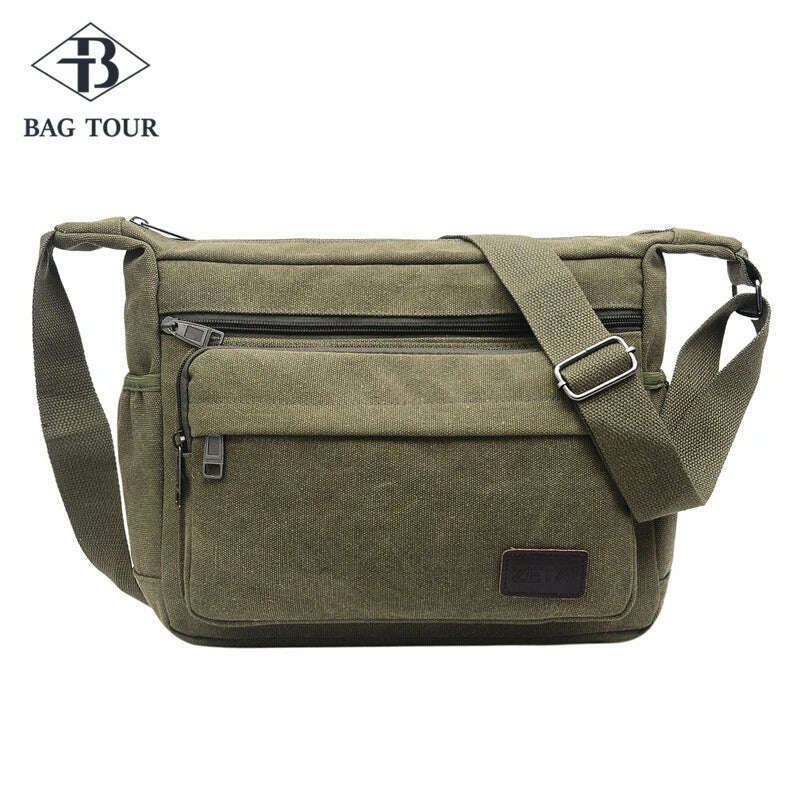 KIMLUD, Canvas Shoulder Bags for Young Solid Colors Messenger Strong Fabric Winter Vintage Style Crossbody Bags 2020 Multiple Pockets, army green, KIMLUD Womens Clothes