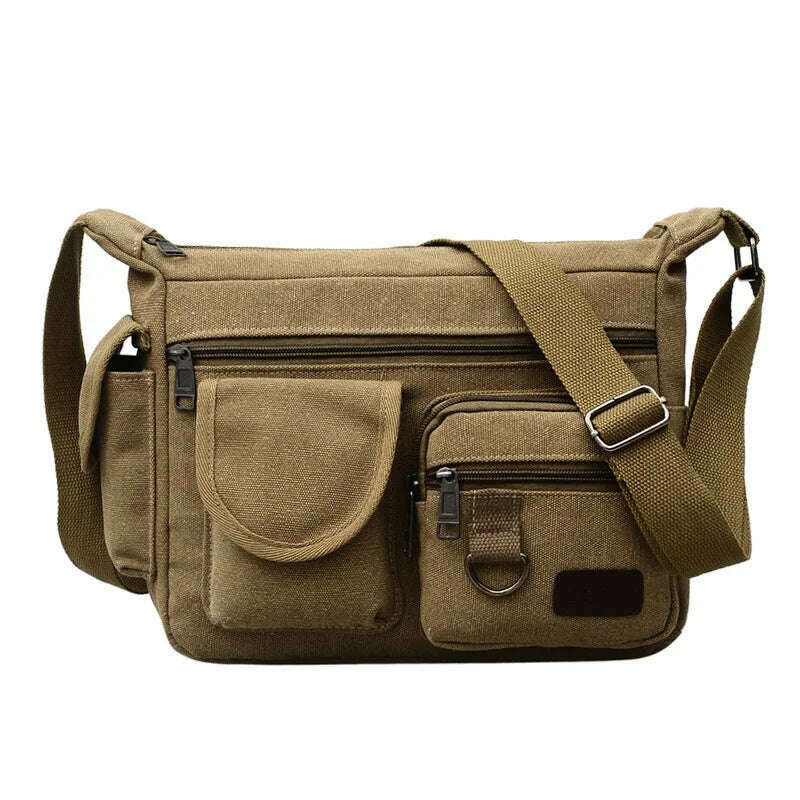 KIMLUD, Canvas Shoulder Bags for Young Solid Colors Messenger Strong Fabric Winter Vintage Style Crossbody Bags 2020 Multiple Pockets, KHAKI, KIMLUD Womens Clothes