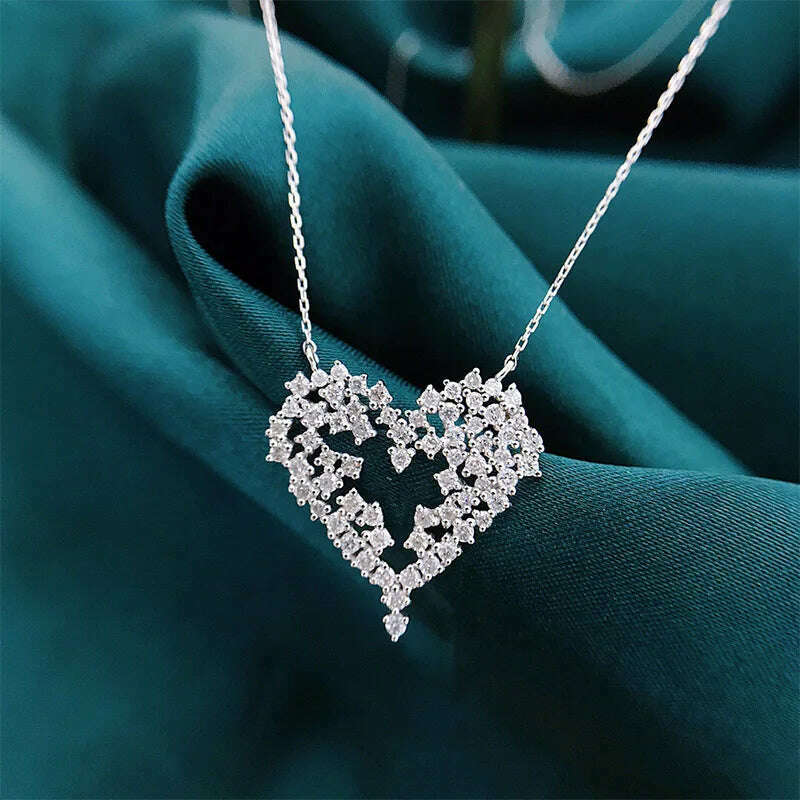 KIMLUD, CAOSHI Delicate Exquisite Heart Necklaces for Women Stylish Bridal Wedding Jewelry Charming Crystal Pendant Trendy Accessories, XL368, KIMLUD Women's Clothes