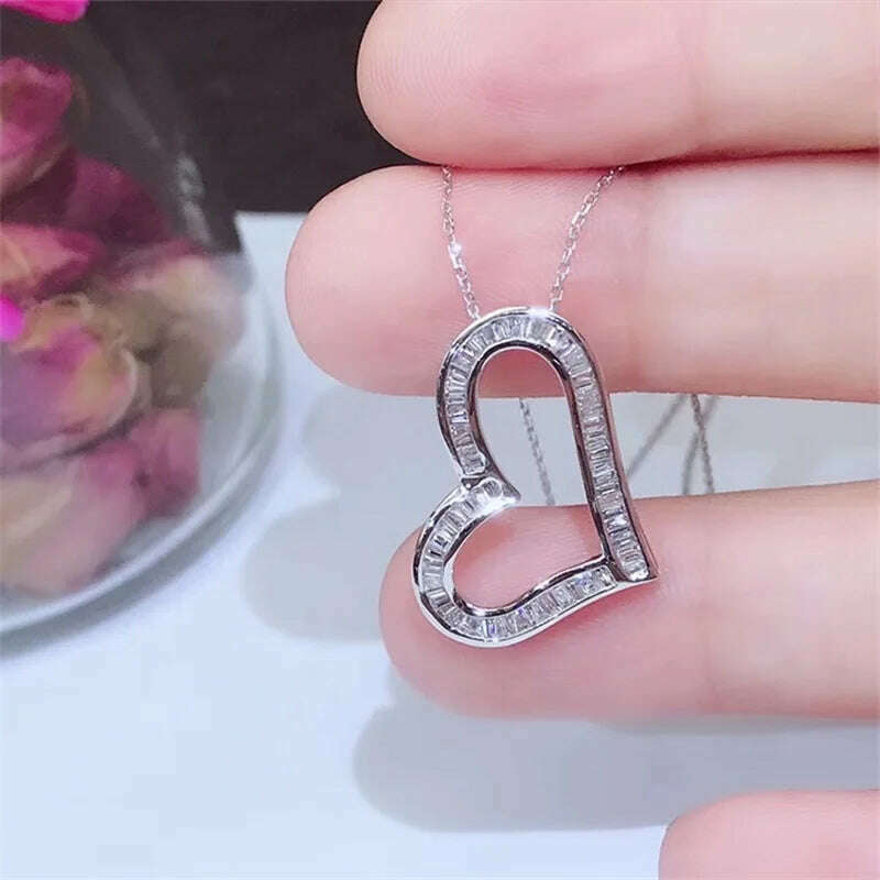 KIMLUD, CAOSHI Delicate Exquisite Heart Necklaces for Women Stylish Bridal Wedding Jewelry Charming Crystal Pendant Trendy Accessories, XL240, KIMLUD Women's Clothes