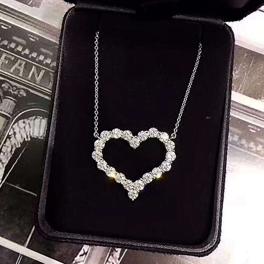 KIMLUD, CAOSHI Delicate Exquisite Heart Necklaces for Women Stylish Bridal Wedding Jewelry Charming Crystal Pendant Trendy Accessories, KIMLUD Women's Clothes