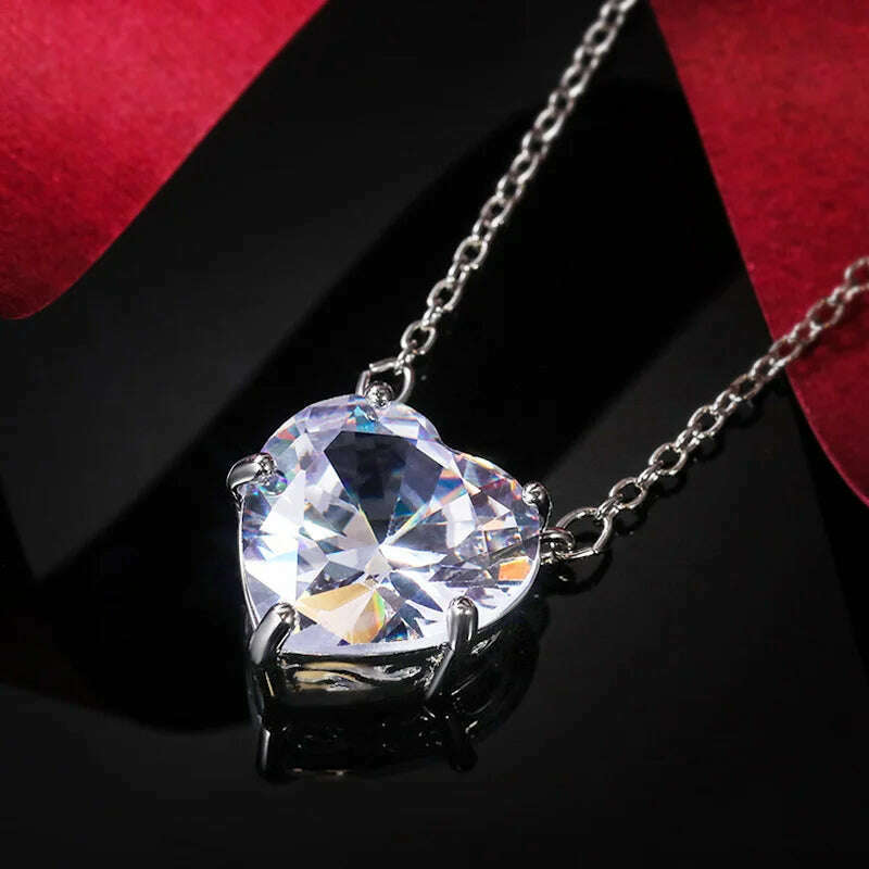 CAOSHI Simple Design Lovely Heart Cubic Zirconia Pendant Necklace for Women Exquisite Wedding Anniversary Gifts Elegant Jewelry - KIMLUD