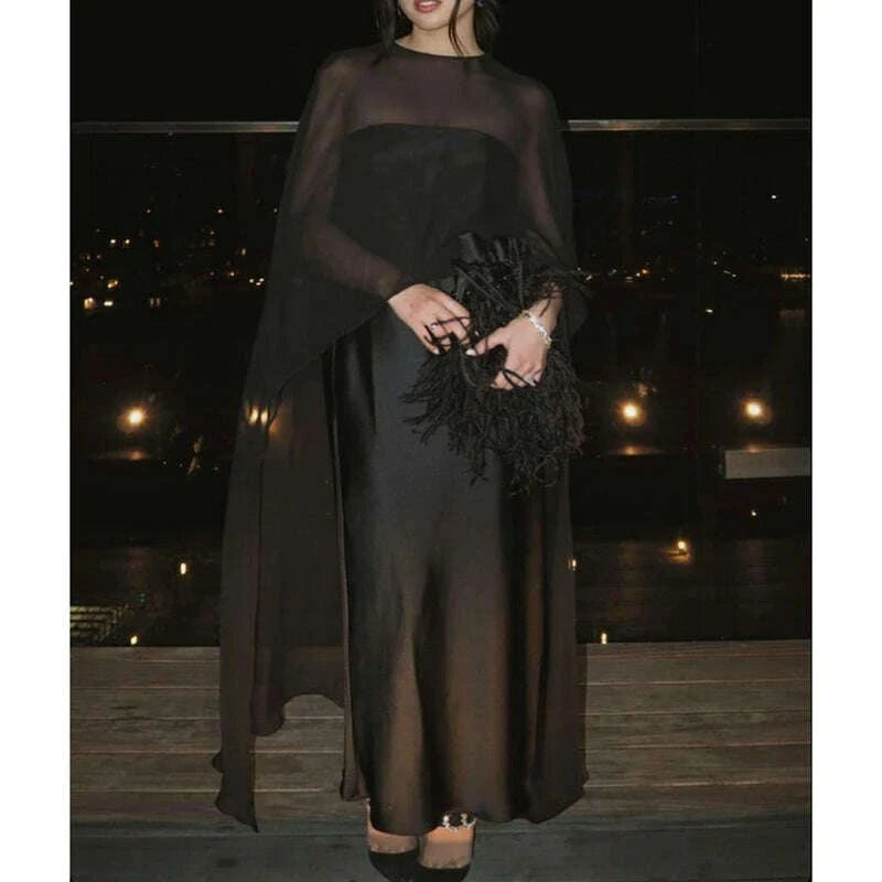 Cape Blouse - High Low Hem Sheer - Polyester | KIMLUD