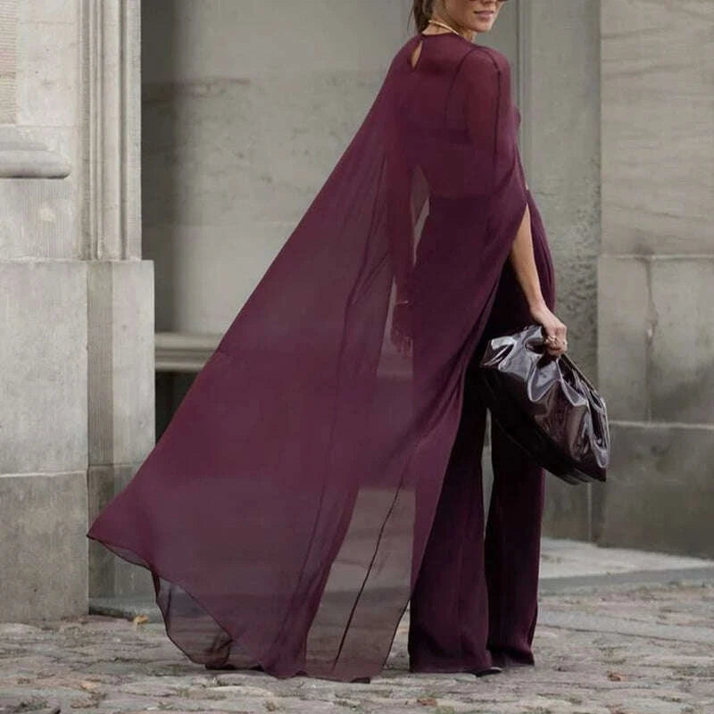 Cape Blouse - High Low Hem Sheer - Polyester | KIMLUD