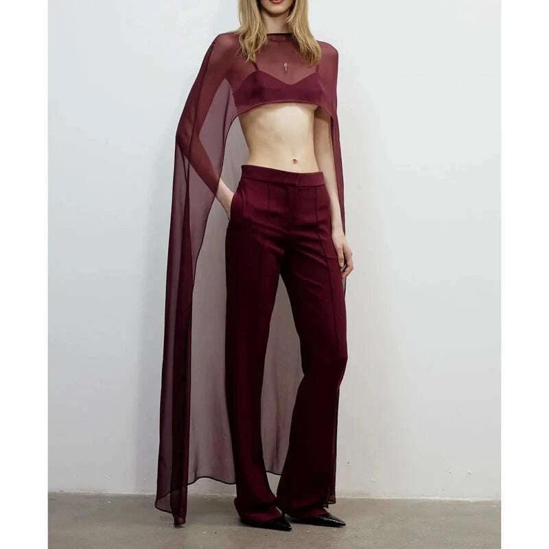 Cape Blouse - High Low Hem Sheer - Polyester | KIMLUD