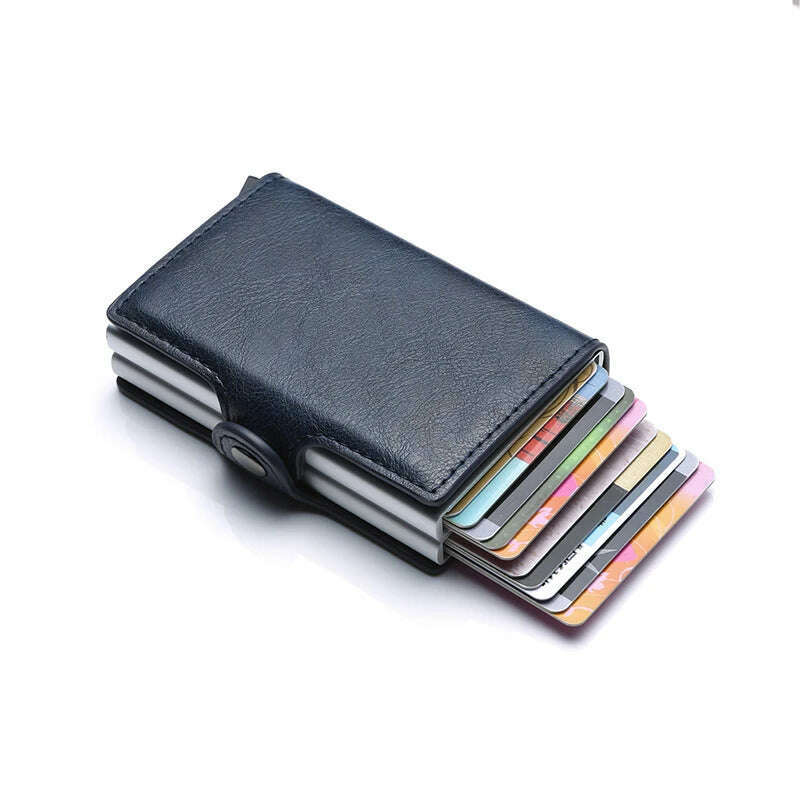Carbon Fiber Credit Card Holder Mens Double Anti Rfid Bank Cardholder Case Wallet Metal Business Bank Minimalist Wallet Gift - KIMLUD