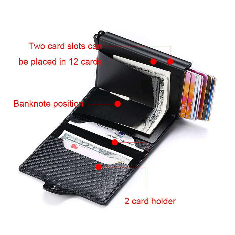 KIMLUD, Carbon Fiber Credit Card Holder Mens Double Anti Rfid Bank Cardholder Case Wallet Metal Business Bank Minimalist Wallet Gift, KIMLUD Womens Clothes