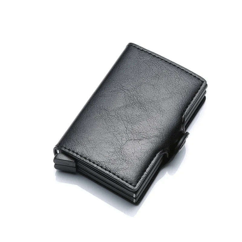 KIMLUD, Carbon Fiber Credit Card Holder Mens Double Anti Rfid Bank Cardholder Case Wallet Metal Business Bank Minimalist Wallet Gift, Black, KIMLUD Womens Clothes