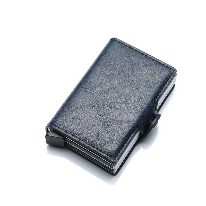 KIMLUD, Carbon Fiber Credit Card Holder Mens Double Anti Rfid Bank Cardholder Case Wallet Metal Business Bank Minimalist Wallet Gift, Blue, KIMLUD Womens Clothes