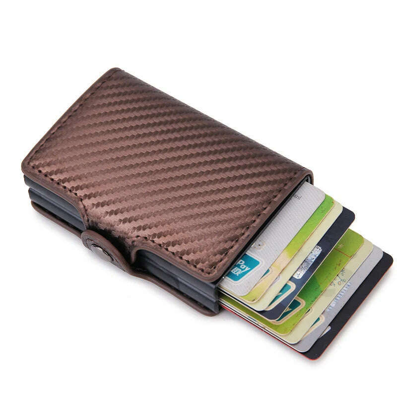 KIMLUD, Carbon Fiber Credit Card Holder Mens Double Anti Rfid Bank Cardholder Case Wallet Metal Business Bank Minimalist Wallet Gift, Bronze, KIMLUD Womens Clothes