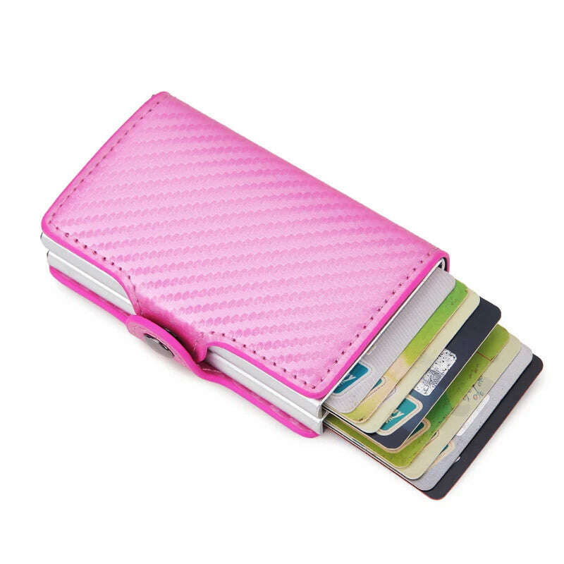KIMLUD, Carbon Fiber Credit Card Holder Mens Double Anti Rfid Bank Cardholder Case Wallet Metal Business Bank Minimalist Wallet Gift, Pink, KIMLUD Womens Clothes