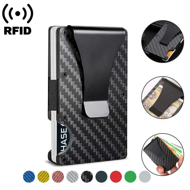 KIMLUD, Carbon Fiber Rfid Credit Card Holder Men Women Wallets Money Bags Slim Thin Mnimalist Wallet Red Purses Magic Mini Smart Wallet, KIMLUD Womens Clothes