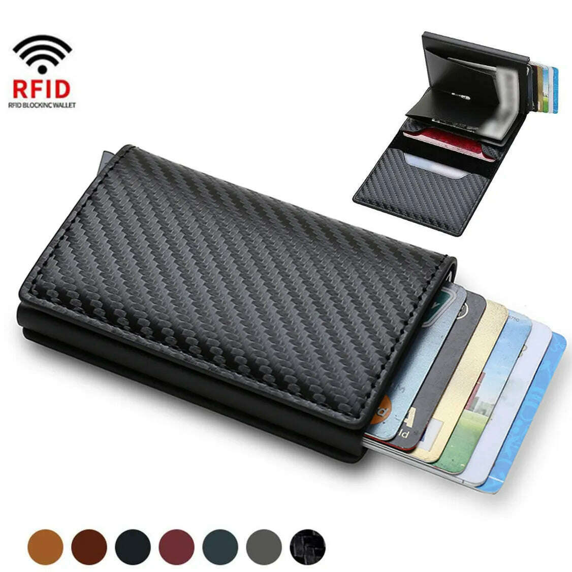 KIMLUD, Carbon Fiber Slim Aluminum Men Wallet ID Credit Card Holder Mini RFID Wallet Automatic Pop up Bank Card Case Black Vallet 2023, KIMLUD Womens Clothes
