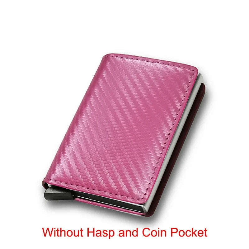 KIMLUD, Carbon Fiber Slim Aluminum Men Wallet ID Credit Card Holder Mini RFID Wallet Automatic Pop up Bank Card Case Black Vallet 2023, Carbon Pink, KIMLUD Womens Clothes