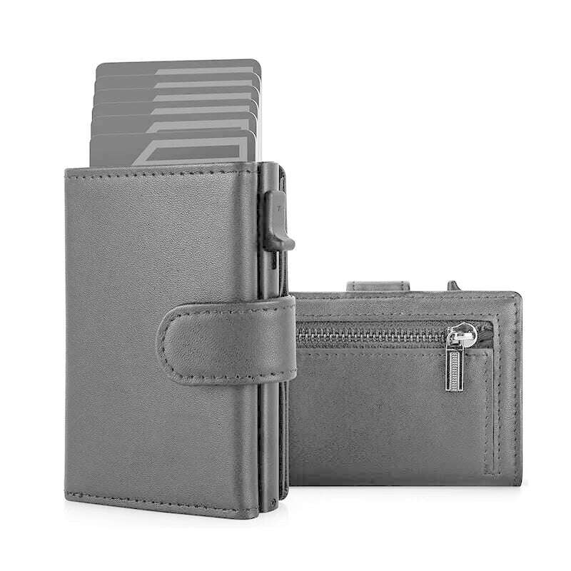KIMLUD, Card Holder Wallet  Slim Minimalist Pop Up Leather Men Wallets RFID Blocking Metal Bank Card Case with Coins Pocket, KIMLUD Womens Clothes