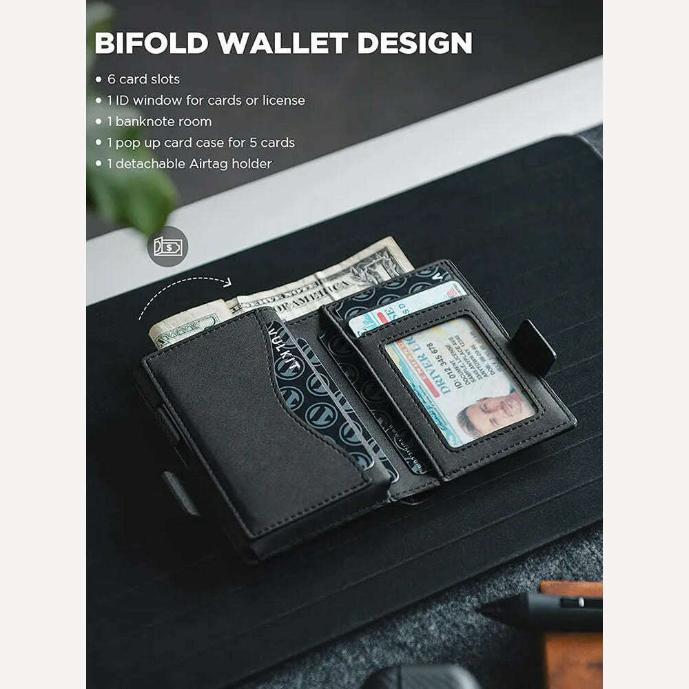 KIMLUD, Card Holder Wallet with Airtag Holder Pop Up Leather Wallet RFID Blocking Magnetic Closure for Men, KIMLUD Womens Clothes