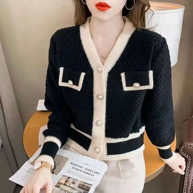 KIMLUD, Cardigan Sweater Women's 2024 Spring and Autumn New Style Small Fragrant V-neck Coat Short Western-style Bottom Shirt Top, KIMLUD Womens Clothes