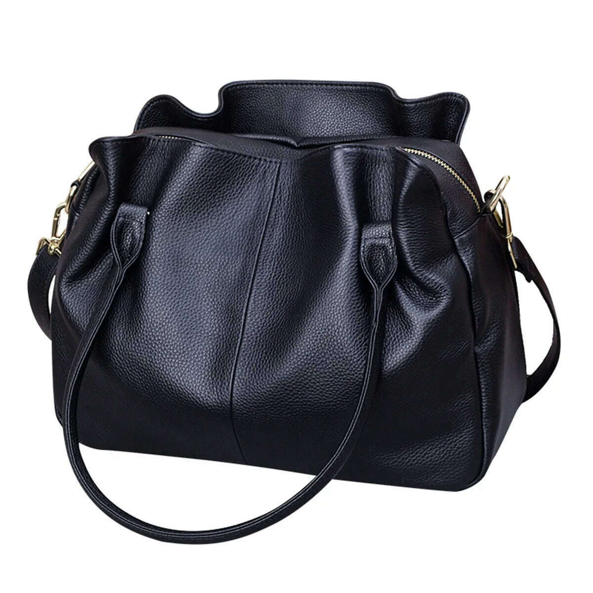 KIMLUD, Casual Black Genuine Leather Bag for Women  First Layer Cow Leather Handbag 2023 New Fashion Ladies Tote or Shoulder Bags, black handbag, KIMLUD Women's Clothes
