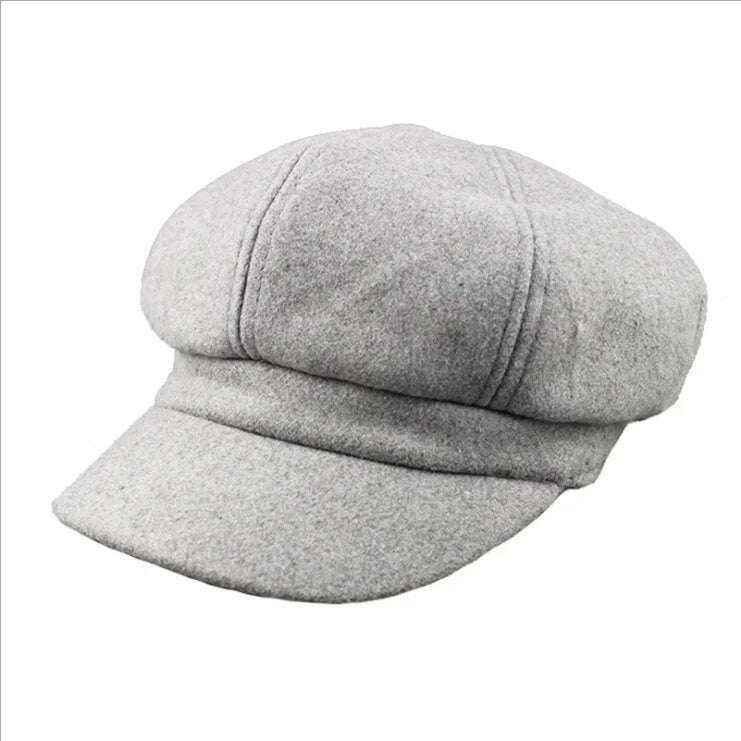 KIMLUD, Casual Girls Beret Hats Solid Color Wool Blended Octagonal Newsboy Caps Cool Street Brim Hat Women Wool Berets Outdoor Street, KIMLUD Womens Clothes