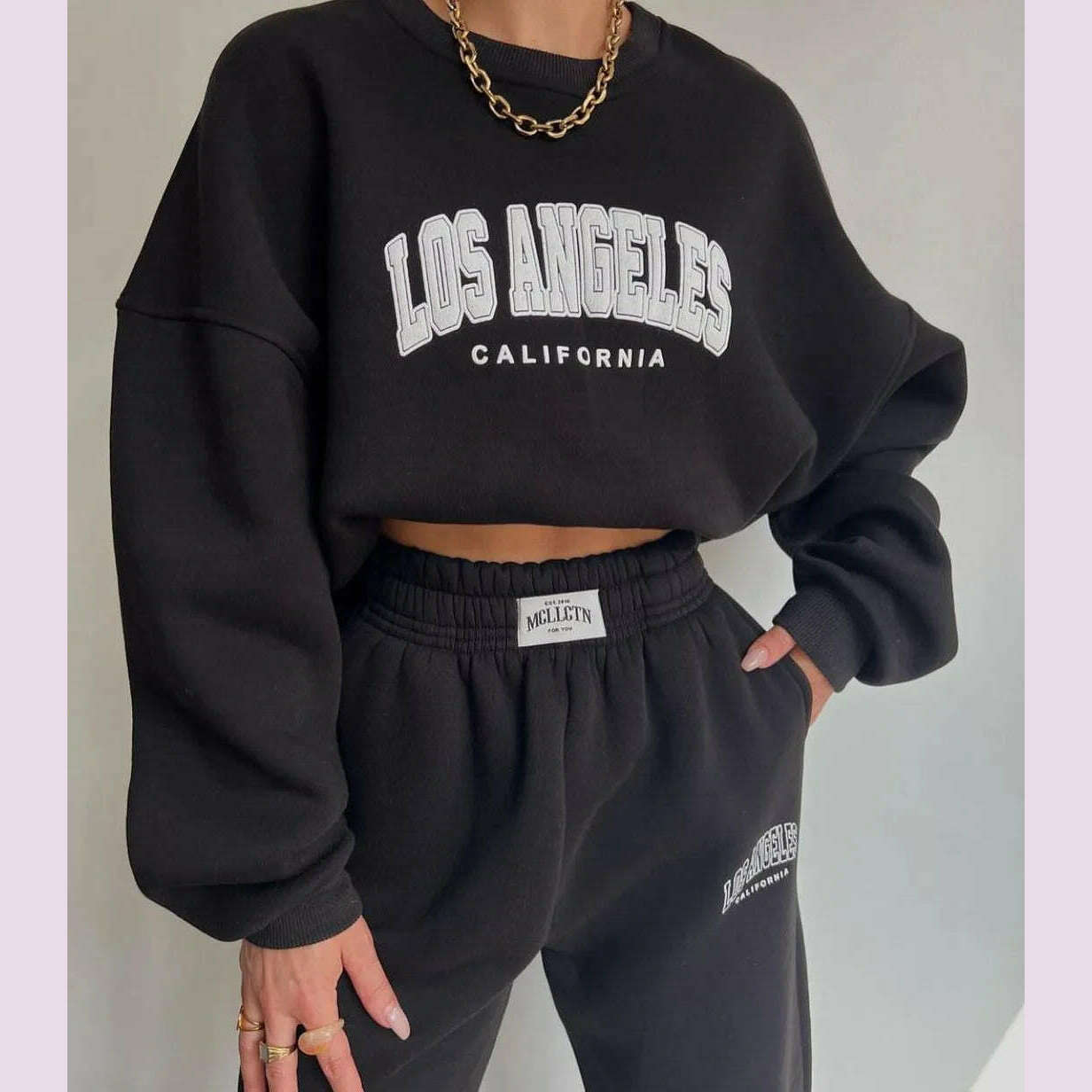 Casual Long Sleeve Hoodies Pants Set Office Lady Autumn Winter Print Sweatershirt Trousers Two Piece Set Women Outfit 2023 - KIMLUD