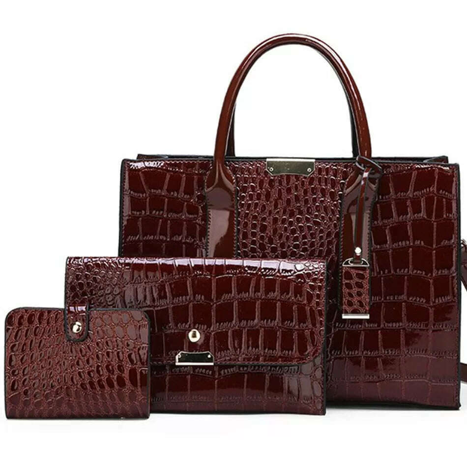 KIMLUD, Casual Tote Sac Vintage Crocodile Pattern Patent Leather Luxury Handbags Brand Designer Large Capacity Shoulder Messenger Bag, KIMLUD Womens Clothes