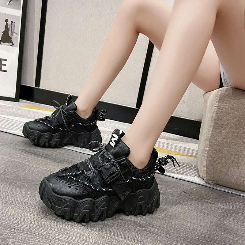Casual Women Sneakers High Heels Platform Tennis Sports Autumn Winter Thick Bottom Walking 2021 New Breathable Vulcanized Shoes, KIMLUD Women's Clothes
