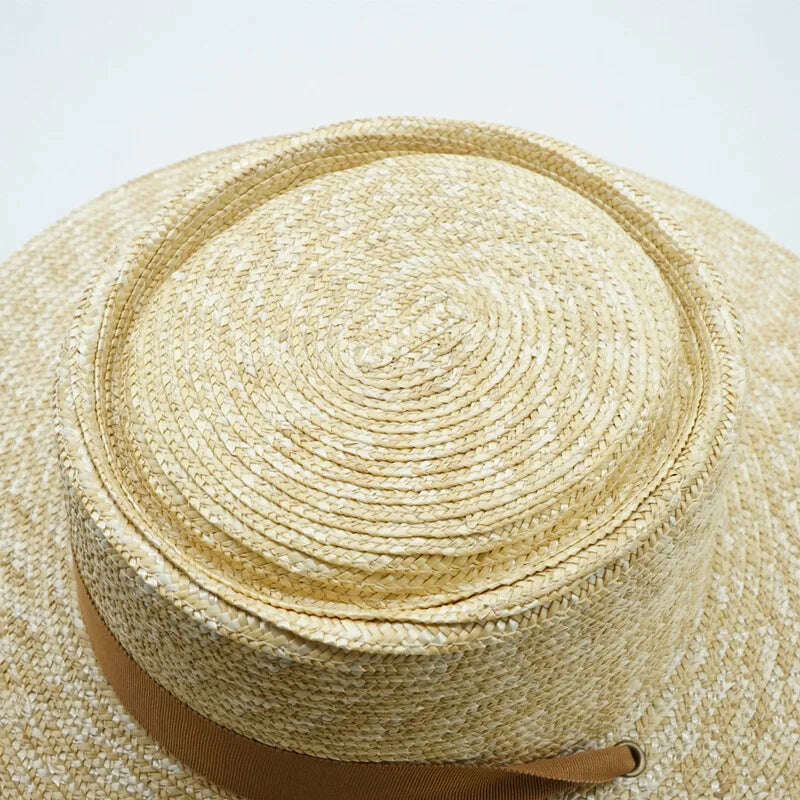 KIMLUD, Casual Women's Sun Hat Chin Strap Tie Summer Hats Outdoor Beach Hat Wide Brim Wheat Straw Hats Canotier Derby Holiday Travel Hat, KIMLUD Womens Clothes