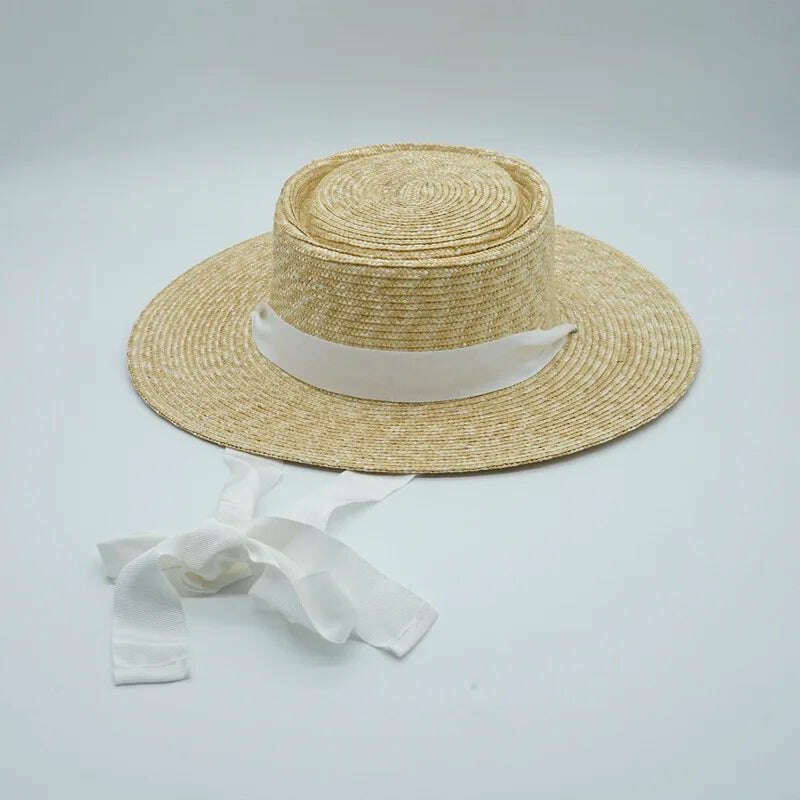 KIMLUD, Casual Women's Sun Hat Chin Strap Tie Summer Hats Outdoor Beach Hat Wide Brim Wheat Straw Hats Canotier Derby Holiday Travel Hat, KIMLUD Womens Clothes