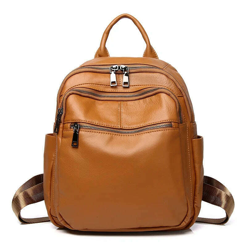 KIMLUD, Causal Genuine Leather Backpack Women Real Cowhide Travel Bags Fashion Ladies Cow Leather Double Shoulder Bag, brown backpack, KIMLUD Womens Clothes