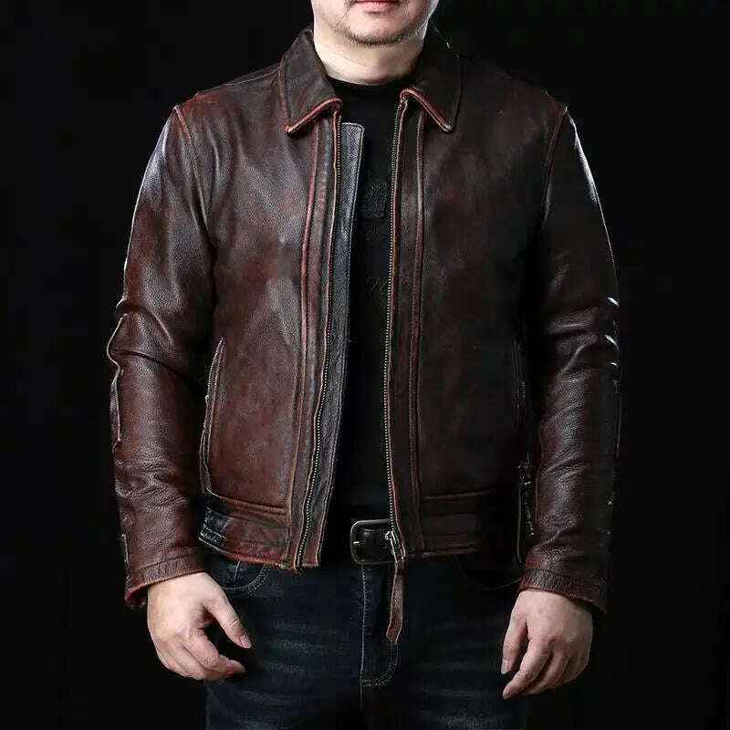 KIMLUD, CC Shop.Vintage Brand cowhide Jacket,Classic casual genuine Leather coat.Motor Rider leather wear.Retro style.quality, KIMLUD Womens Clothes