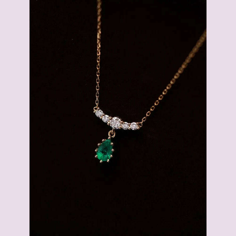 KIMLUD, CCFJOYAS 925 Sterling Silver Emerald Water Drop shaped Pendant Necklace for Women Retro Light Luxury Clavicle Chain Best Gift, KIMLUD Womens Clothes