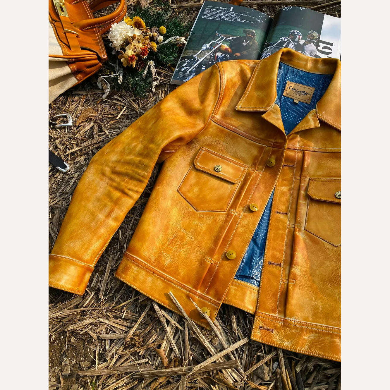 KIMLUD, CD507XX Cidu Asian Size Men's Slim Vintage Genuine Italy La Bretagna Cowhide Vegetable Tanned Leather Type2  Jacket, S 100cm chest / CHINA, KIMLUD Womens Clothes
