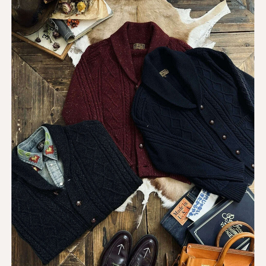 CDS570 Cidu Super Top Quality Heavy Thick 550GSM Jumper Big Flexible 100% Merino Wool & Italy Leather Warm Pullover - KIMLUD