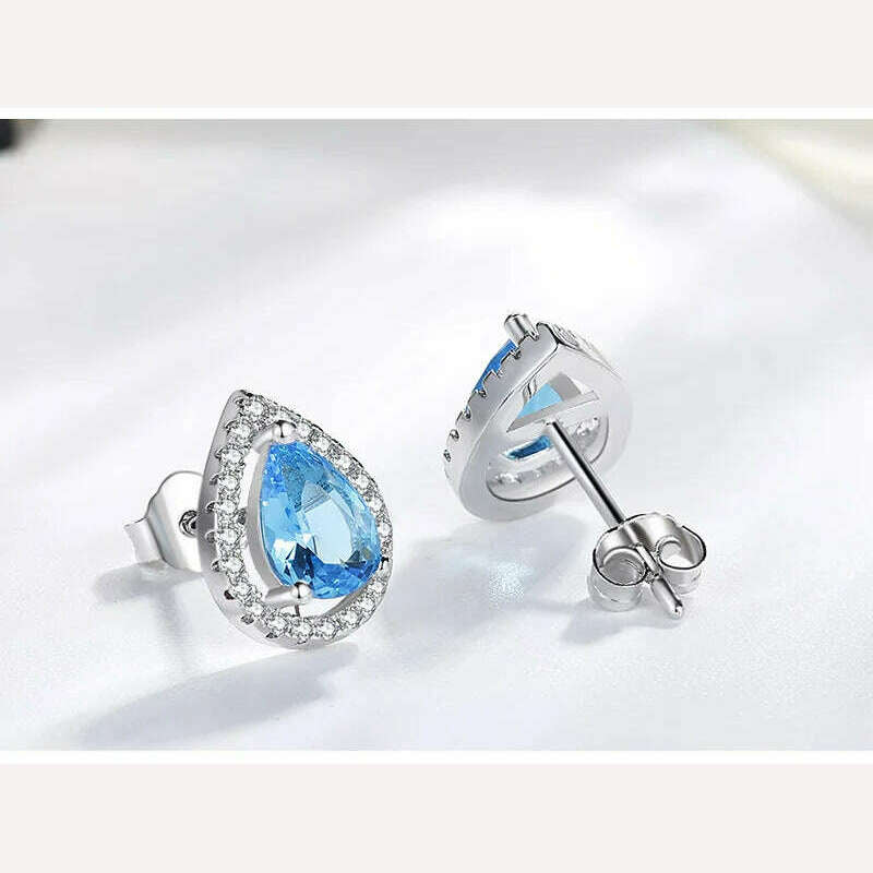 KIMLUD, CellaCity 925 Silver Ear Studs For Women Water Drop Shaped Earrings Blue Zircon Female Seaside Wedding Jewelry Tears Of Angels, KIMLUD Womens Clothes