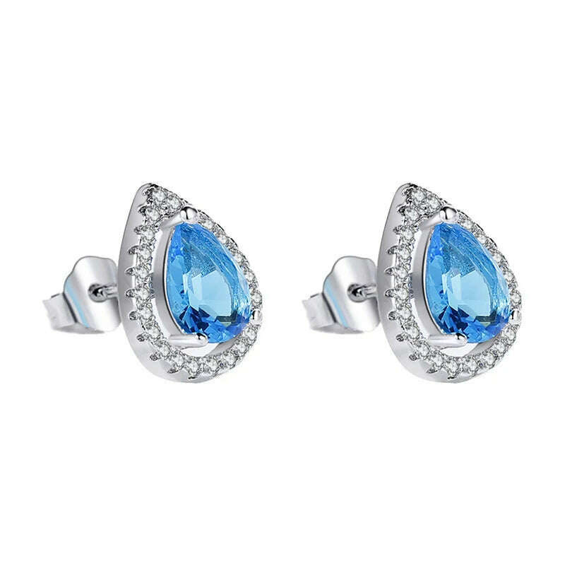 KIMLUD, CellaCity 925 Silver Ear Studs For Women Water Drop Shaped Earrings Blue Zircon Female Seaside Wedding Jewelry Tears Of Angels, KIMLUD Womens Clothes