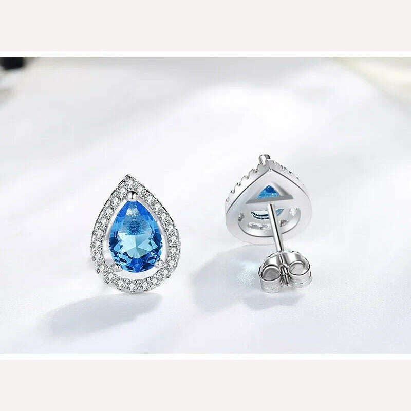 KIMLUD, CellaCity 925 Silver Ear Studs For Women Water Drop Shaped Earrings Blue Zircon Female Seaside Wedding Jewelry Tears Of Angels, KIMLUD Womens Clothes