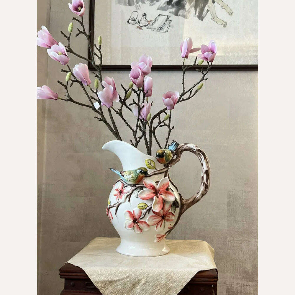 KIMLUD, Ceramic Birds Flowers Vase Pot, Home Decor, Wedding Decoration, Office, Study, Living Room, Dining Table, Interior, KIMLUD Womens Clothes